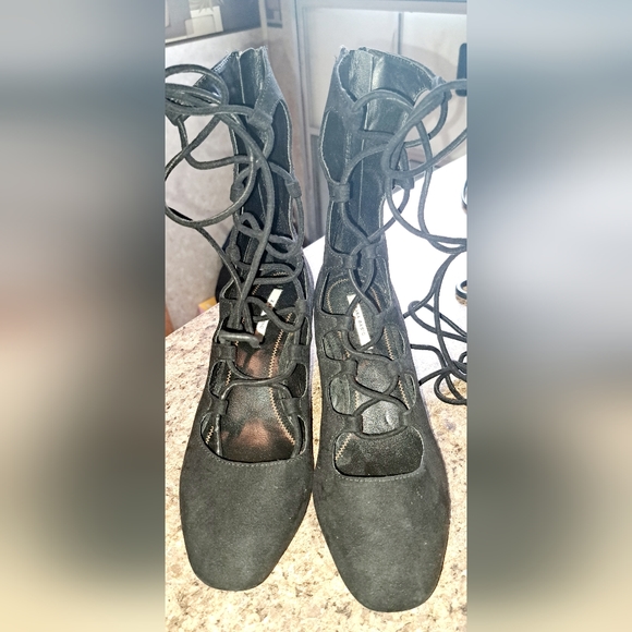 Ladies ZARA  BLACK LACE UP HEELED SHOES SANDALS KNEE HIGH 36/UK-/US 6 - Picture 11 of 13